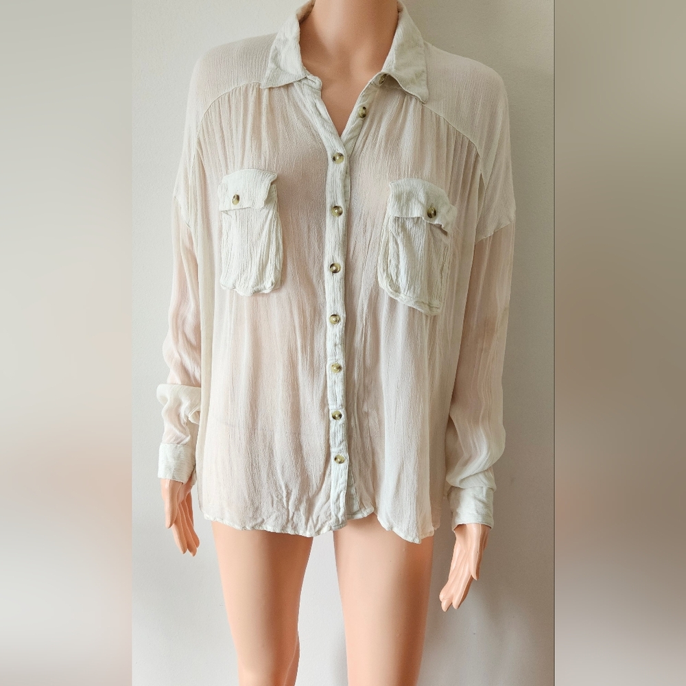 Free People Cream Button-Up Blouse